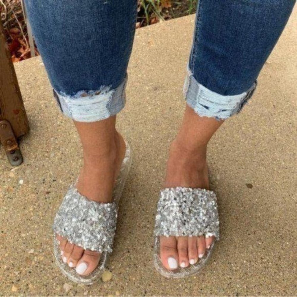 !!RESTOCKED!! Silver Embellished Sparkle Slides - Picture 6 of 6